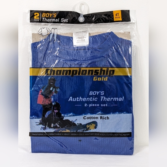 NEW Boys Championship Gold Blue Authentic Thermal 2 Piece Set, 4T Size - Picture 1 of 2